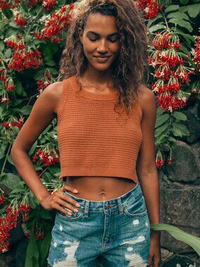Lulus Get The Look Rust Orange Loose Knit Sweater Tank Top - Size XS